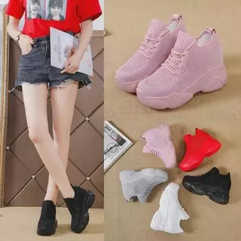 Модные женские туфли для пап: Черные, дышащая сетка, толстая подошва, весна 2022 г. 37 красный