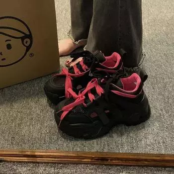 Модные женские туфли для папы 2024 года, новые дышащие универсальные легкие повседневные кроссовки на толстой подошве из вулканизированной стали 35 чёрный