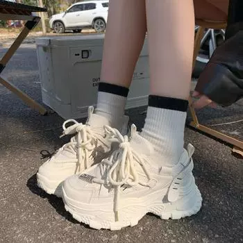 Модные женские туфли для папы на толстой подошве 2025 года, новые повседневные кроссовки для мужчин небольшого роста и тонкости из сетчатой ткани с дышащими вставками 35