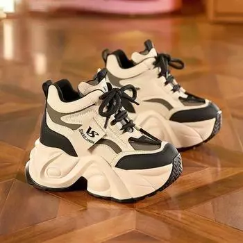 Модные женские туфли для папы, толстая подошва, увеличивающая рост, повседневная обувь, толстая подошва, теплые, удобные, со шнуровкой, на платформе, женская обувь 34 хаки