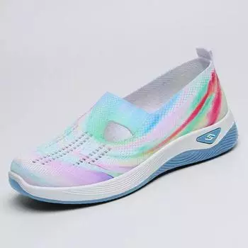 Модные женские туфли, дышащие и удобные весной и летом, однотонные туфли для мам, мягкая подошва, повседневные туфли из цветной сетки 36