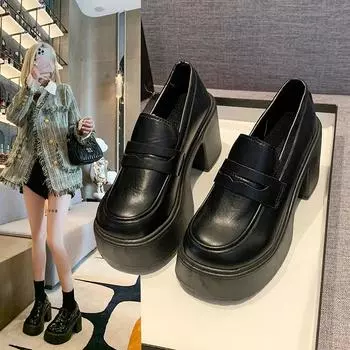 Модные женские туфли из кожи на толстой подошве, весна 2024, новый стиль, французские мокасины, британский стиль, туфли-лодочки для женщин 35 бежевый