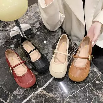Модные женские туфли из мягкой кожи в стиле ретро с круглым носком и металлической пряжкой, весна 2024 г., корейская версия, новые уродливые и милые женские туфли из кожи 35 покинуть белый