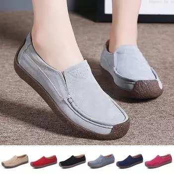 Модные женские туфли из натуральной кожи, сшитые вручную замшевые лоферы на плоской подошве, размер 35-42 35 чёрный