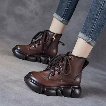 Модные женские туфли из натуральной кожи на платформе и танкетке, весна-осень, щиколотка, середина 5 см, мотоциклетные ботинки для женщин, толстые, проданные туфли 35-40 35 чёрный