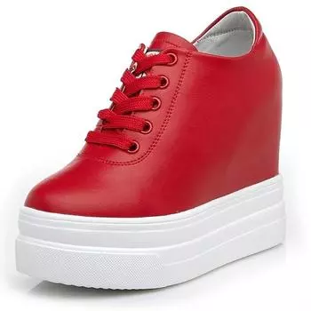 Модные женские туфли из натуральной кожи с увеличенной высотой 11 см. Модные классические повседневные туфли. Оригинальные корейские туфли на каблуках. Осенние кроссовки для женщин. 33 белый