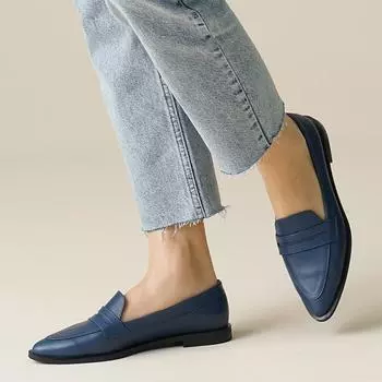 Модные женские туфли из натуральной кожи темно-синего цвета, женские мокасины, повседневная обувь на плоской подошве