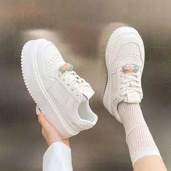 Модные женские туфли из вулканизированной кожи с круглым носком на плоской подошве для женщин, кроссовки на платформе со шнуровкой, повседневные туфли с низким верхом и бисером 35 серый