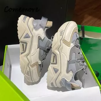 Модные женские туфли из вулканизированной ткани в стиле пэчворк 2024 года, осенние кроссовки на платформе, дышащая сетка, женская обувь, повседневная женская обувь 35 бежевый