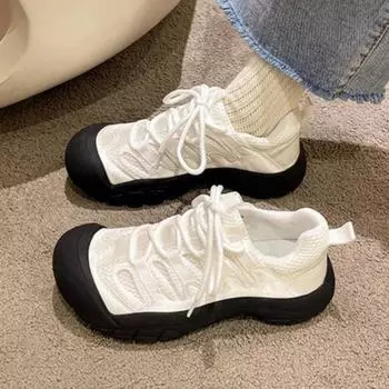 Модные женские туфли Летние дышащие сетчатые туфли на толстой подошве Мягкие женские высококачественные белые повседневные спортивные туфли 35 чёрный