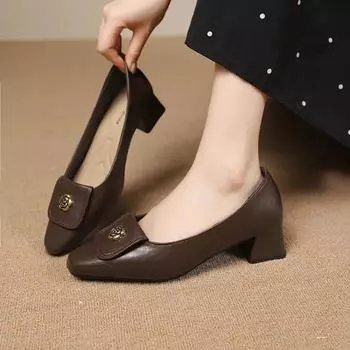 Модные женские туфли-лодочки 2024 года на весну Модные элегантные туфли на низком каблуке с заостренным носком на высоком каблуке Туфли Мэри Джейн 35 чёрный