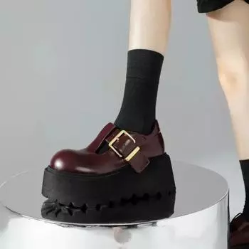 Модные женские туфли-лодочки 2024 года, осень, новые, на толстой подошве, модные, с круглым носком, кожаные туфли, повседневные, универсальные, в стиле колледжа, форменная обувь 35 вино красного