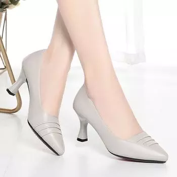 Модные женские туфли-лодочки 2024 Весна Плиссированные заостренные носки ПУ Тонкие каблуки Мягкая искусственная кожа Модные офисные туфли для вечеринок и свадеб Простые 34(Foot22cm)