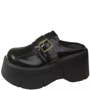 Модные женские туфли-лодочки из искусственной кожи, увеличивающие рост, 8 см, модные белые тапочки на танкетке и платформе, новые женские повседневные туфли без застежек 34 чёрный
