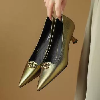 Модные женские туфли-лодочки из натуральной кожи на тонком каблуке из мягкой овчины с острым носком, весна 2024, новые туфли для вечеринок для женщин, размер 34-39 34 чёрный