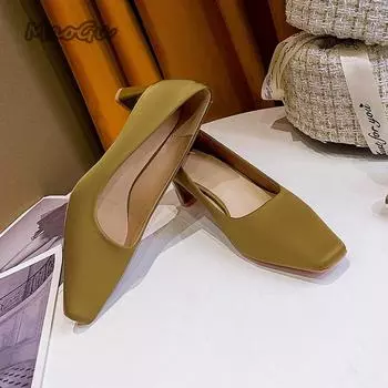 Модные женские туфли-лодочки на квадратном каблуке 5 см, замшевые туфли с квадратным носком, женские туфли, модные офисные туфли-лодочки синего цвета на однотонном каблуке, женская обувь 2024 34 чёрный