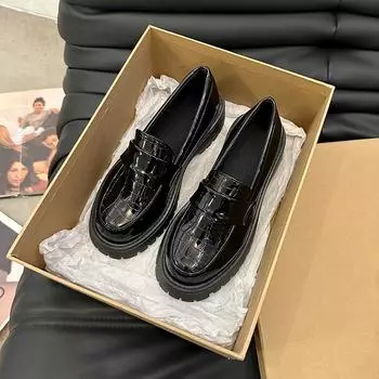 Модные женские туфли-лодочки с круглым носком и средним каблуком для женщин. Мокасины на платформе без застежек. Офисные туфли для офиса. Повседневные однотонные туфли с низким верхом. 35 чёрный