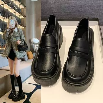 Модные женские туфли-лодочки с круглым носком, глубоким ртом, толстым каблуком и низким каблуком, женские туфли из искусственной кожи на осень 2024 года 35
