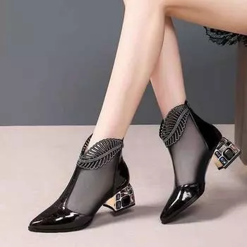 Модные женские туфли-лодочки с кружевом и застежкой-молнией из сетки, женские туфли на высоком каблуке, летние женские туфли, классические босоножки на платформе, женская обувь для вечеринок 2024 3 чёрный