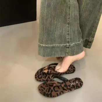 Модные женские туфли-лодочки с леопардовым принтом и застежкой-молнией на плоской подошве, удобные пляжные шлепанцы для отдыха на лето, обувь для вьетнамок 35 вино красного