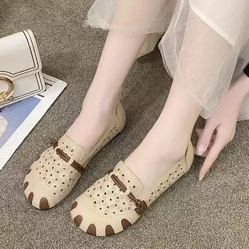 Модные женские туфли-лодочки с открытым носком, лето и осень 2024 года, новые туфли-лодочки с плоским дном и круглым носком, ретро-женская обувь Traf 35 хаки