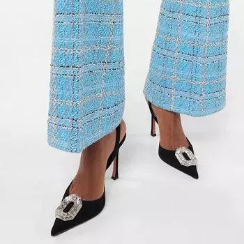 Модные женские туфли-лодочки с пряжкой и кристаллами, удобные шелковые туфли высокого качества с острым носком и пяткой на пятке, вечерние туфли на шпильке для банкета 35