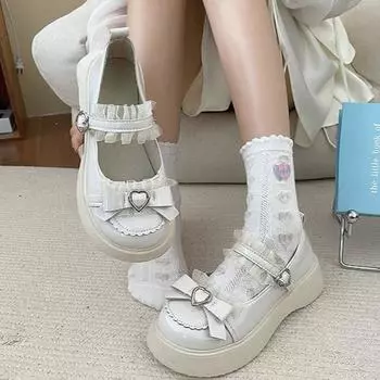 Модные женские туфли-лодочки с пряжкой, весенне-осенняя повседневная женская обувь Мэри Джейн с круглым носком и узлом-бабочкой на платформе 34 чёрный