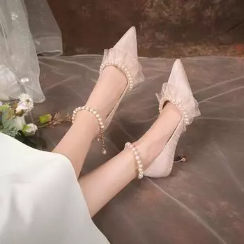 Модные женские туфли-лодочки, туфли на каблуке, черные свадебные туфли для невесты с блестками на шпильке, туфли на высоком каблуке, офисные модельные туфли на каблуке 35 белый