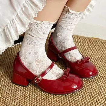 Модные женские туфли-лодочки в стиле ретро из искусственной кожи, туфли Мэри Джейн, черные, красные, на толстом каблуке, женские туфли-лодочки 2024 года, весна-осень, на каблуке 35 чёрный