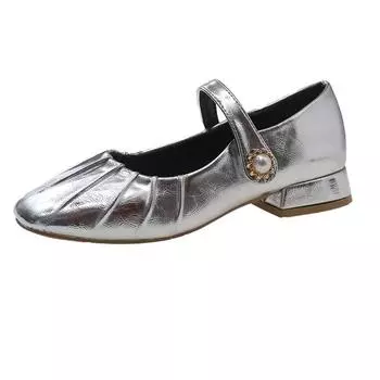 модные женские туфли-лодочки весна/осень с квадратным носком без застежек для женщин на открытом воздухе модные туфли-лоферы на низком каблуке с пряжкой 35 чёрный