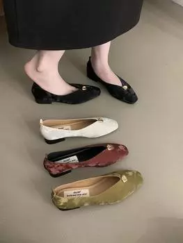 Модные женские туфли-лоферы Модные туфли осень-весна на низком плоском каблуке Черные, белые, красные, зеленые Элегантные танцевальные туфли Мэри Джейн Slip On Work Shoes 5.5 бежевый