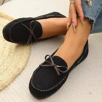 модные женские туфли-лоферы с бантом на плоской подошве, осенняя модная спортивная обувь 2024 года, новые повседневные кроссовки для бега, удобные туфли для прогулок и путешествий, платье Mujer Zapatos 36 чёрный