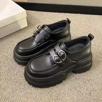 Модные женские туфли-лоферы с толстой подошвой, с круглым носком, из искусственной кожи, с британской металлической пряжкой, простые туфли Мэри Джейн, Zapatos 35