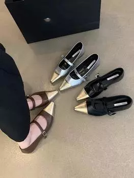 Модные женские туфли-лоферы смешанного цвета, черные, серебристые, коричневые, с пряжкой на ремне, на низком каблуке, без застежек, женские туфли Мэри Джейн, размер 35-39 5.5 чёрный