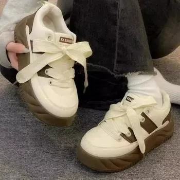 Модные женские туфли Maillard Bread на флисовой подкладке, повседневные спортивные туфли из хлопка 2024 года, толстая основа, теплая, мягкая подошва, белый цвет, летний сезон 35 чёрный