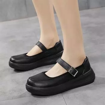 Модные женские туфли Мэри Джейн 2024 года, повседневная обувь на толстой подошве для женщин, кроссовки для отдыха на открытом воздухе с пряжкой, большой размер 42, женская обувь 35 чёрный
