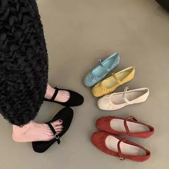 Модные женские туфли Мэри Джейн из замши цвета конфет Модные туфли на плоской подошве с мягкой подошвой Комфортные женские балетки Обувь 35 синий
