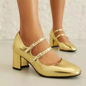 Модные женские туфли Мэри Джейн на низком каблуке, элегантные туфли на ремешках, роскошные, золотистые, серебристые, красные, черные, офисные, свадебные туфли для девочек, большой размер 45 36 чёрный