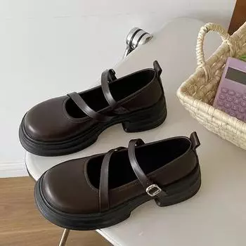 модные женские туфли Мэри Джейн на платформе с плоской подошвой, женские модные туфли с мелкой пряжкой, весна-осень, ретро-стиль, женские элегантные туфли-лодочки 35 чёрный
