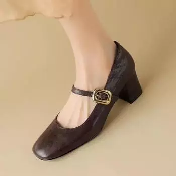 Модные женские туфли Мэри Джейн с квадратным носком Туфли-лодочки 2024 Весна Высокий каблук с пряжкой Ремешок Дизайнерское серебристое офисное платье 36 чёрный