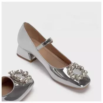 модные женские туфли Мэри Джейн с квадратным носком, модные женские туфли со стразами на весну, элегантные туфли на высоком каблуке, уличные туфли для женщин 34