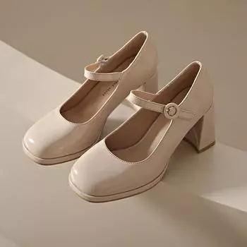 Модные женские туфли Мэри Джейн с пряжкой и ремешком на квадратном высоком каблуке, кожаные оксфорды, женские туфли с квадратным носком, большие размеры 34 бежевый