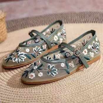 Модные женские туфли Мэри Джейн с вышитыми цветами ручной работы, летние сетчатые дышащие легкие нескользящие балетки с пряжкой на ремне 35