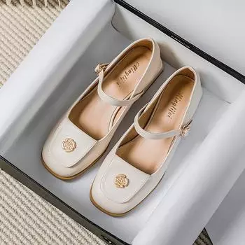 Модные женские туфли Мэри Джейн Весна 2024 Женские повседневные туфли на высоком каблуке с цветочным узором в корейском стиле на низком толстом каблуке для офиса и вечеринки 35 чёрный