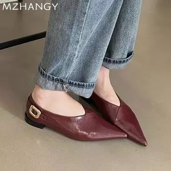 Модные женские туфли на каблуках из кожи с острым носком, дизайнерские новые босоножки для женщин 2024 года, трендовые осенние туфли для платья, элегантная мода Mujer Zapatillas 35 красный