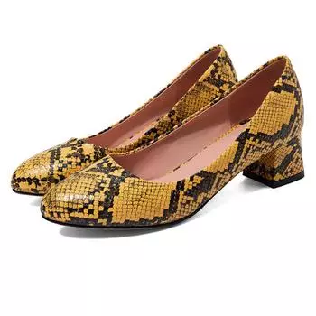 Модные женские туфли на каблуках со змеиным принтом на низком каблуке, женские удобные фирменные дизайнерские туфли большого размера 47, свадебные офисные туфли-лодочки красного цвета 34 красный