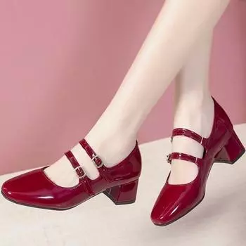 Модные женские туфли на каблуке с неглубоким квадратным носком и толстым каблуком, женские туфли на высоком каблуке, для вечеринки, в стиле Лолиты, женские туфли Мэри Джейн 34 чёрный