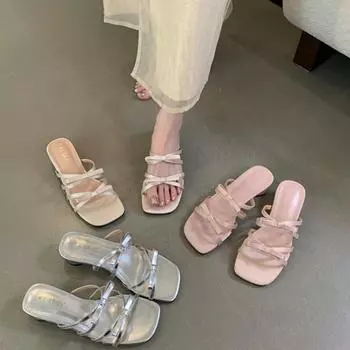 Модные женские туфли на низком каблуке, удобные пляжные шлепанцы на низком каблуке, летние повседневные туфли в уличном стиле 35 серебряный