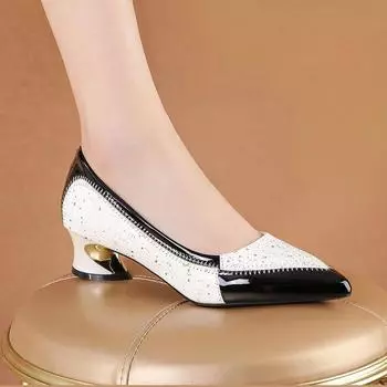 Модные женские туфли на одинарной обуви на высоком каблуке с мягкой подошвой и толстым каблуком 35 чёрный