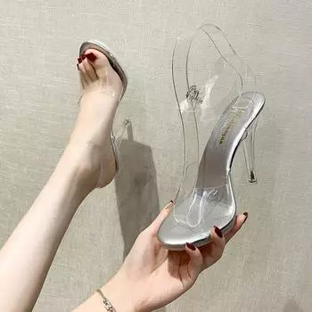 Модные женские туфли на одинарном каблуке с прозрачной подошвой и острым носком, сандалии для подиума, свадебные подружки невесты 35 серебряный